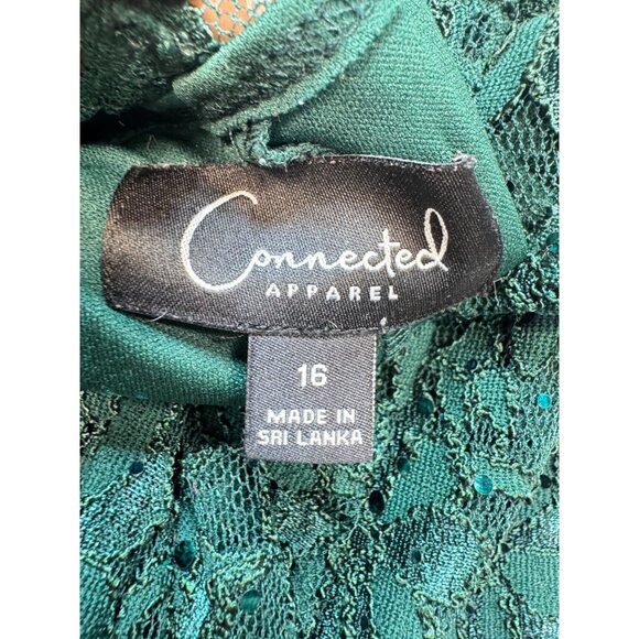 Connected Apparel Womens Floral Lace Sequin Slit Maxi Dress Size 16 Hunter Green - Picture 3 of 13